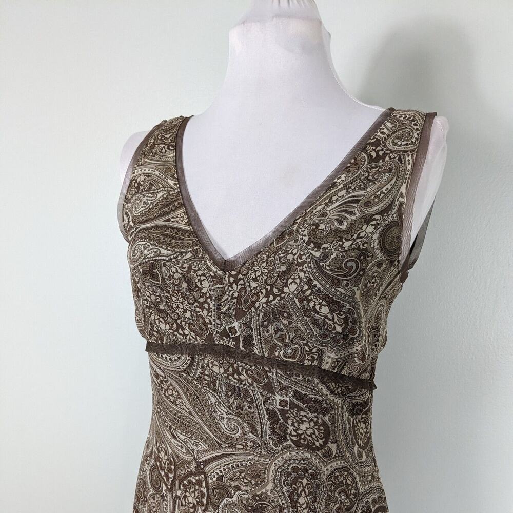 Vintage Y2K Old Navy Midi Dress 6 Brown Mesh Empire Babydoll Sleeveless Grunge